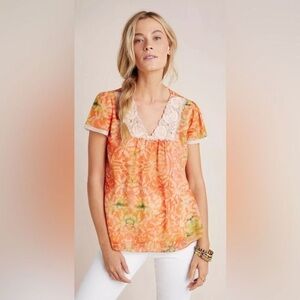 Anthropologie Kavita Bhartia NWT Embroidered Printed Top